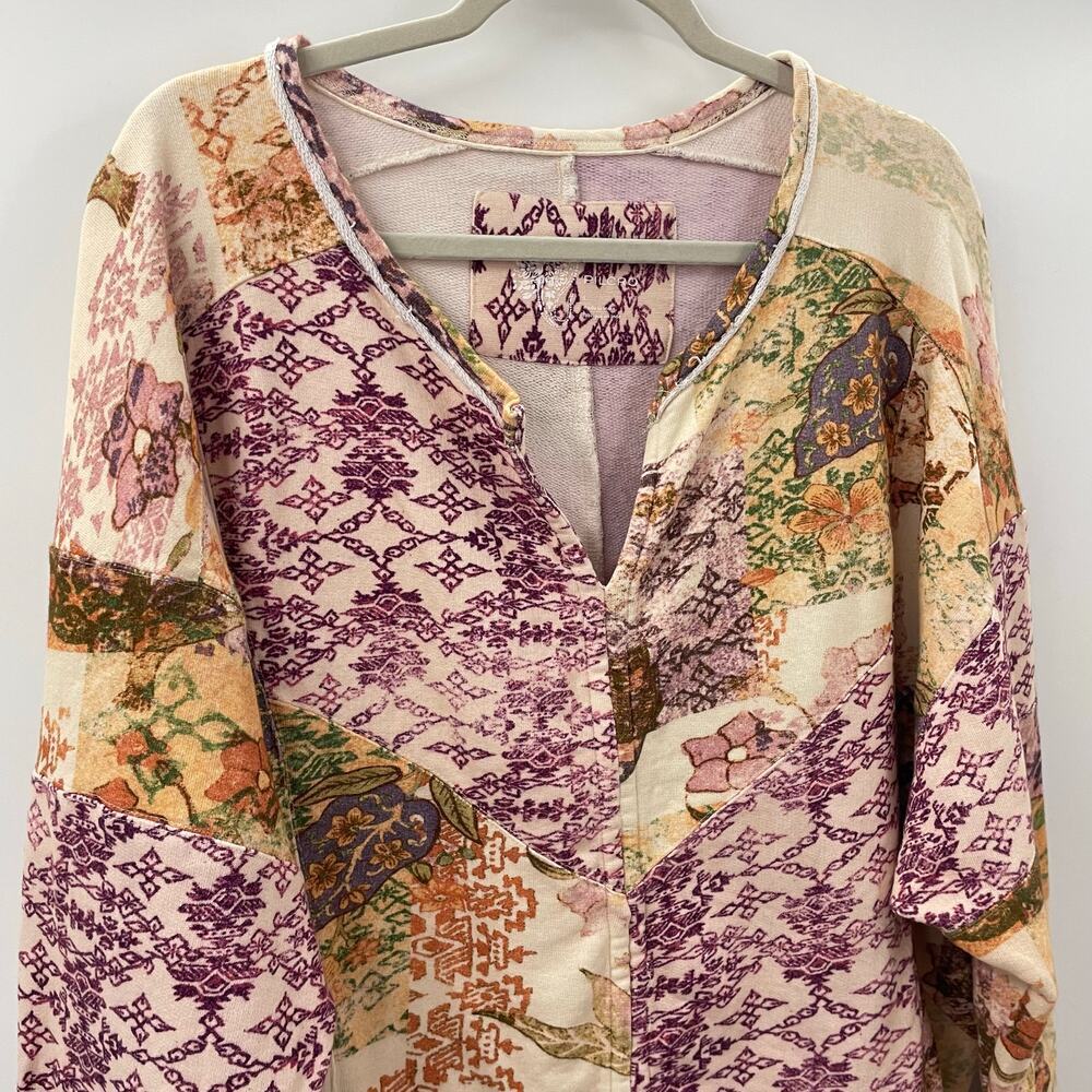 Anthropologie Pilcro L Patchwork Split Neck Sweatshirt Floral Boho Casual - Picture 4 of 9